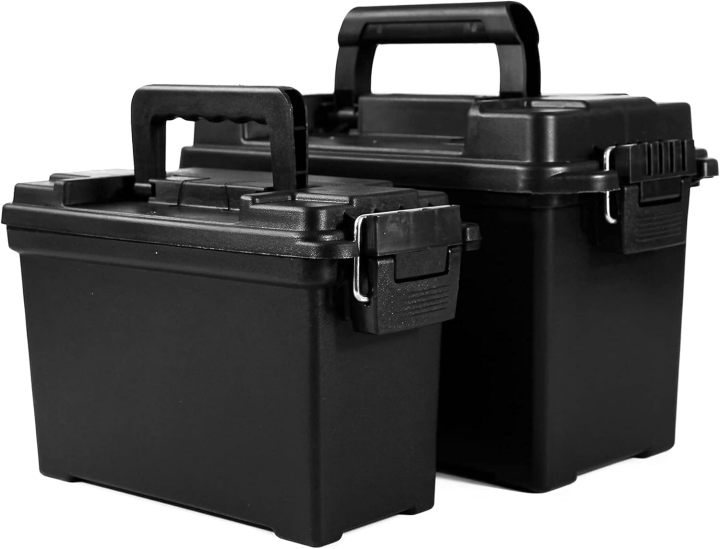 Plastic Ammo Cans, 2-Pack Lockable Ammo Storage Containers, Waterproof Ammo Storage Boxes for Pistol, Rifle, Shotgun, Stackable Ammo Case Black