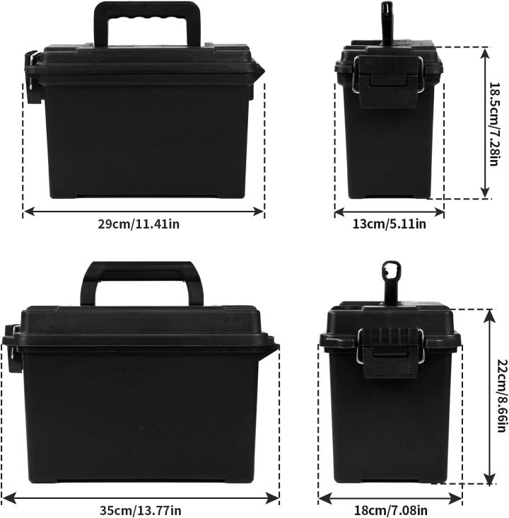 Plastic Ammo Cans, 2-Pack Lockable Ammo Storage Containers, Waterproof Ammo Storage Boxes for Pistol, Rifle, Shotgun, Stackable Ammo Case Black