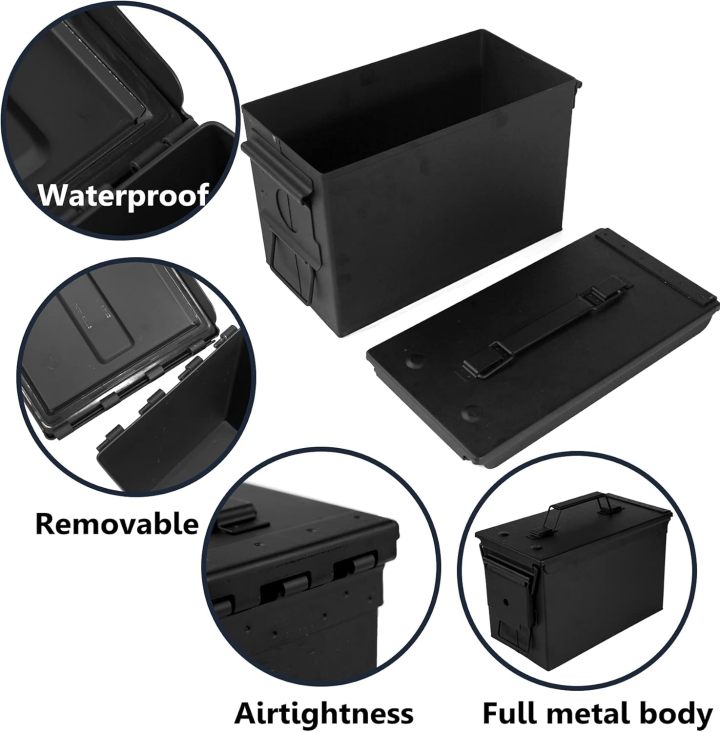 Metal Ammo Can 30/50 Cal, Lockable Ammo Storage Case, Military Waterproof & Airtight Ammo Containers Box for Shotgun, Rifles, Pistols
