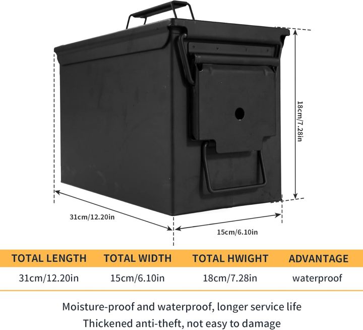 Metal Ammo Can 30/50 Cal, Lockable Ammo Storage Case, Military Waterproof & Airtight Ammo Containers Box for Shotgun, Rifles, Pistols
