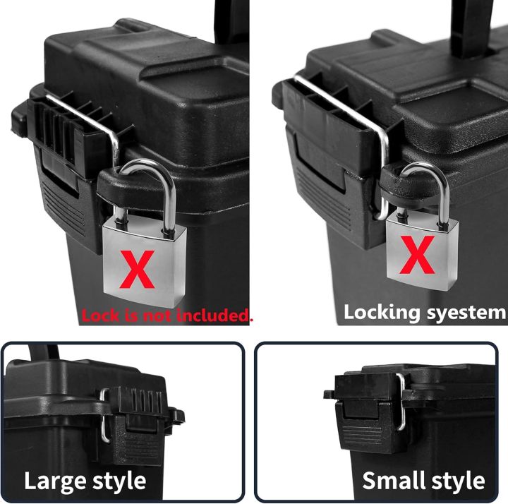 Plastic Ammo Cans, 2-Pack Lockable Ammo Storage Containers, Waterproof Ammo Storage Boxes for Pistol, Rifle, Shotgun, Stackable Ammo Case Black