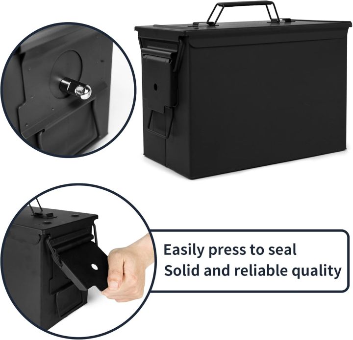 Metal Ammo Can 30/50 Cal, Lockable Ammo Storage Case, Military Waterproof & Airtight Ammo Containers Box for Shotgun, Rifles, Pistols
