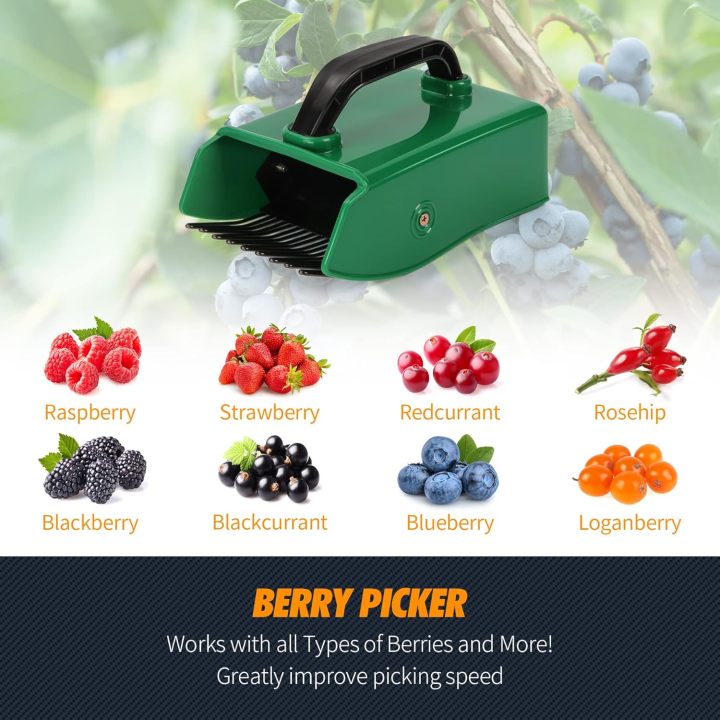  Berry Picker with Metallic Comb, Plastic Blueberry Picker Scoop with Ergonomic Handle, Huckleberry Picking Rakes for Easier Berry Harvester, 9" x 5.5" (Green)