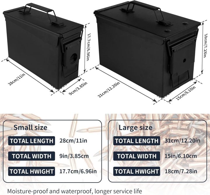 Metal Ammo Can 30/50 Cal, Lockable Ammo Storage Case, Military Waterproof & Airtight Ammo Containers Box for Shotgun, Rifles, Pistols