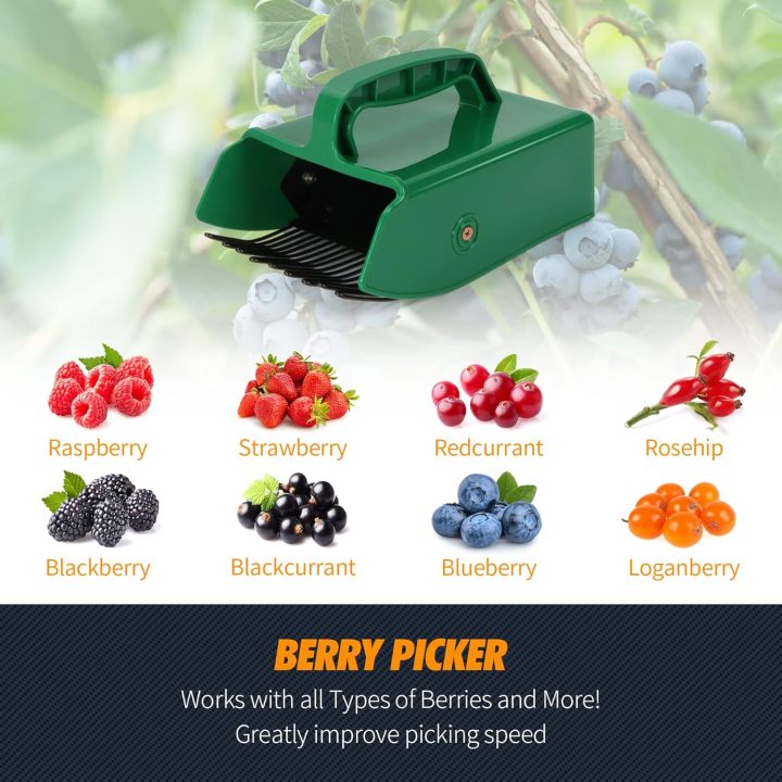  Berry Picker with Metallic Comb, Plastic Blueberry Picker Scoop with Ergonomic Handle, Huckleberry Picking Rakes for Easier Berry Harvester, 9" x 5.5" (Green)