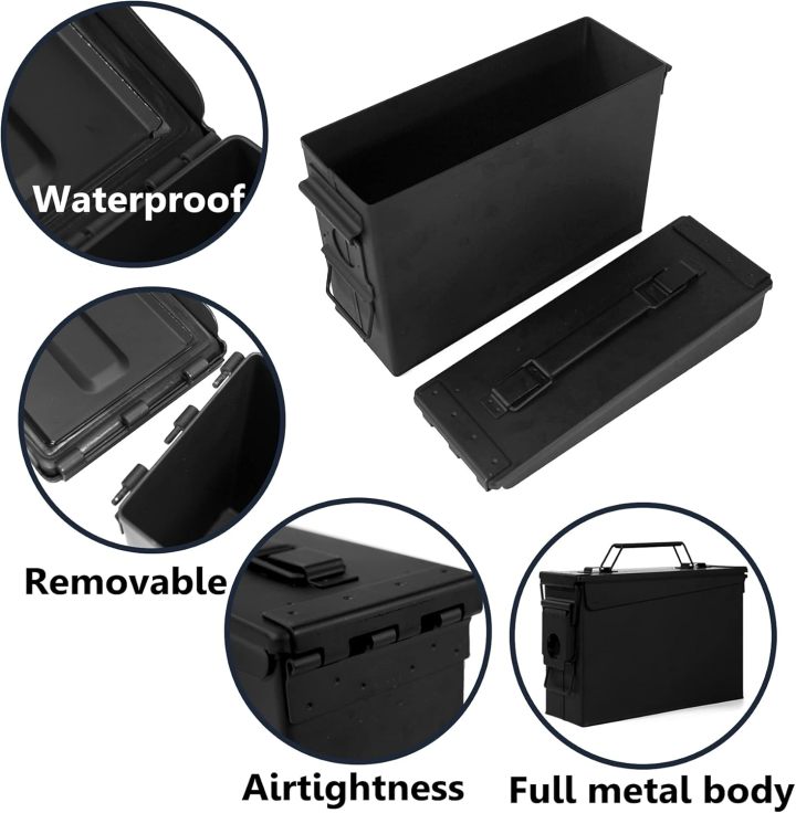 Metal Ammo Can 30/50 Cal, Lockable Ammo Storage Case, Military Waterproof & Airtight Ammo Containers Box for Shotgun, Rifles, Pistols