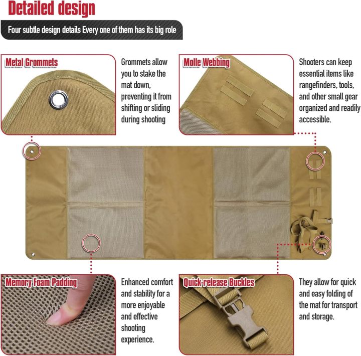 Shooting Mat, Non-Slip Moisture-Proof Folded Pad with Carry Strap for Range Shooting Hunting Camping