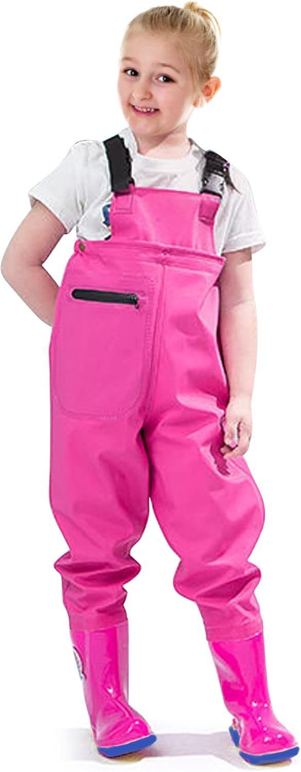 Kids Chest Waders with Non-Slip Boots, Attached System with Waterproof Trousers, Waders for Boys and Girls