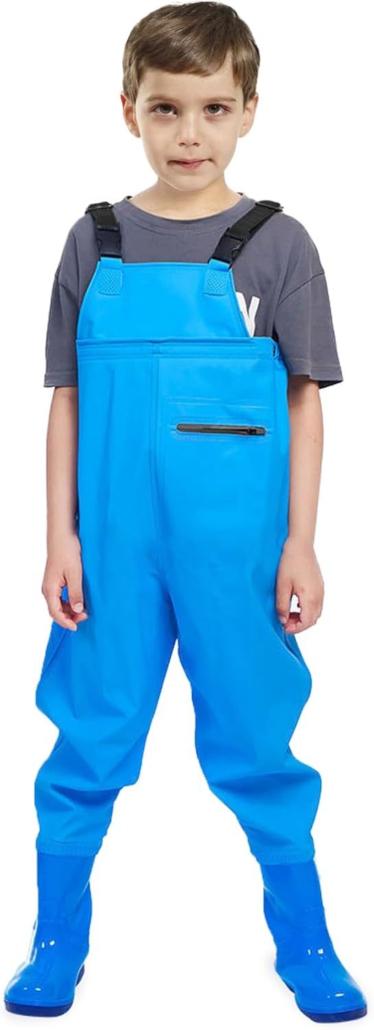Kids Chest Waders with Non-Slip Boots, Attached System with Waterproof Trousers, Waders for Boys and Girls
