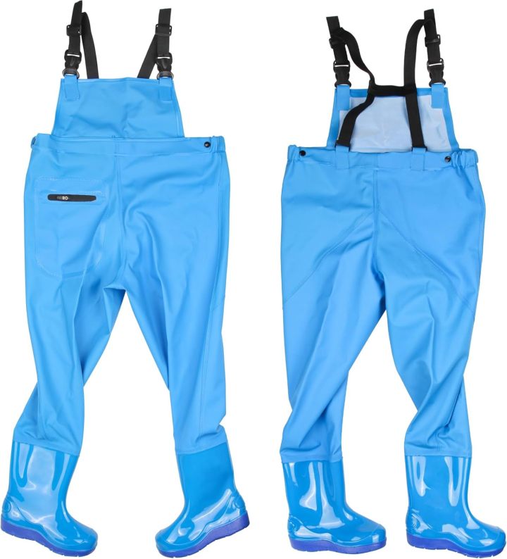Kids Chest Waders with Non-Slip Boots, Attached System with Waterproof Trousers, Waders for Boys and Girls
