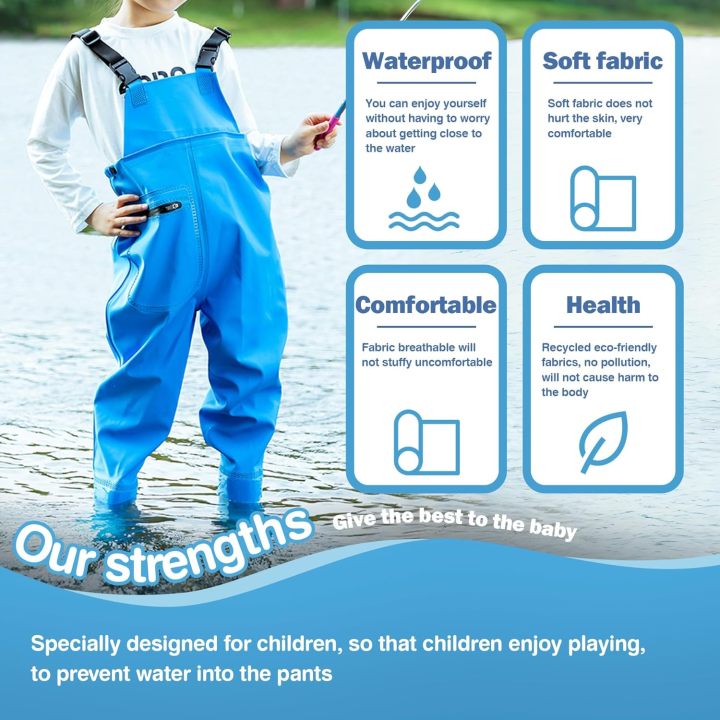 Kids Chest Waders with Non-Slip Boots, Attached System with Waterproof Trousers, Waders for Boys and Girls