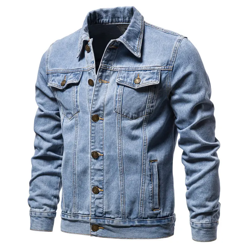 Demin men's large size custom-made loose light blue denim jacket