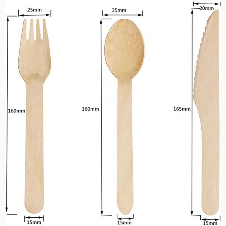 160mm disposable wood cutlery set include  knife fork spoon 160mm wooden knife fork spoon includes paper napkin wooden disposable cutlery set  individual packing disposable wooden cutlery set