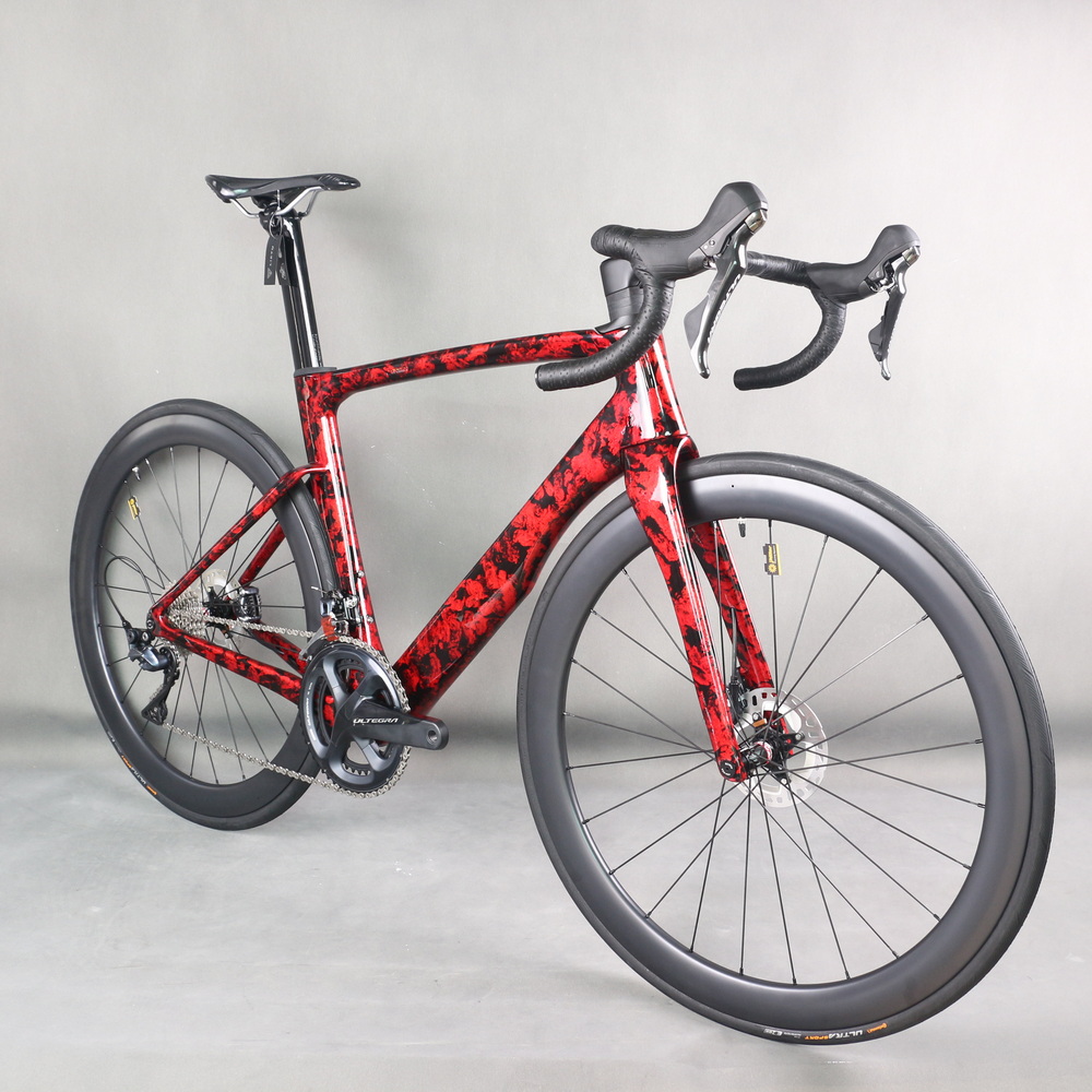 Full Hidden Cable Disc Brake Road Complete Bike TT-X36 Ultegra R8020  Hydraulic Groupset Carbon Wheelset Red Water Ripple