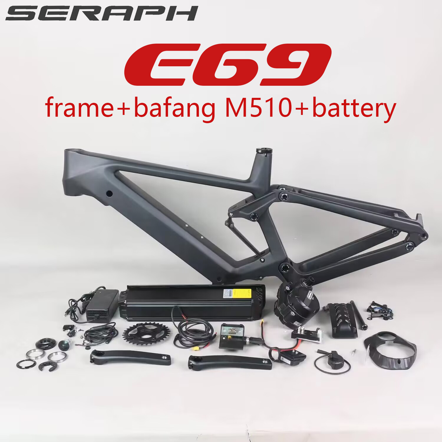E-MTB Bike Carbon Frame, 29er Suspension, Ebike frame Compatible with  Bafang M510 Motor, 250W Motor and Battery