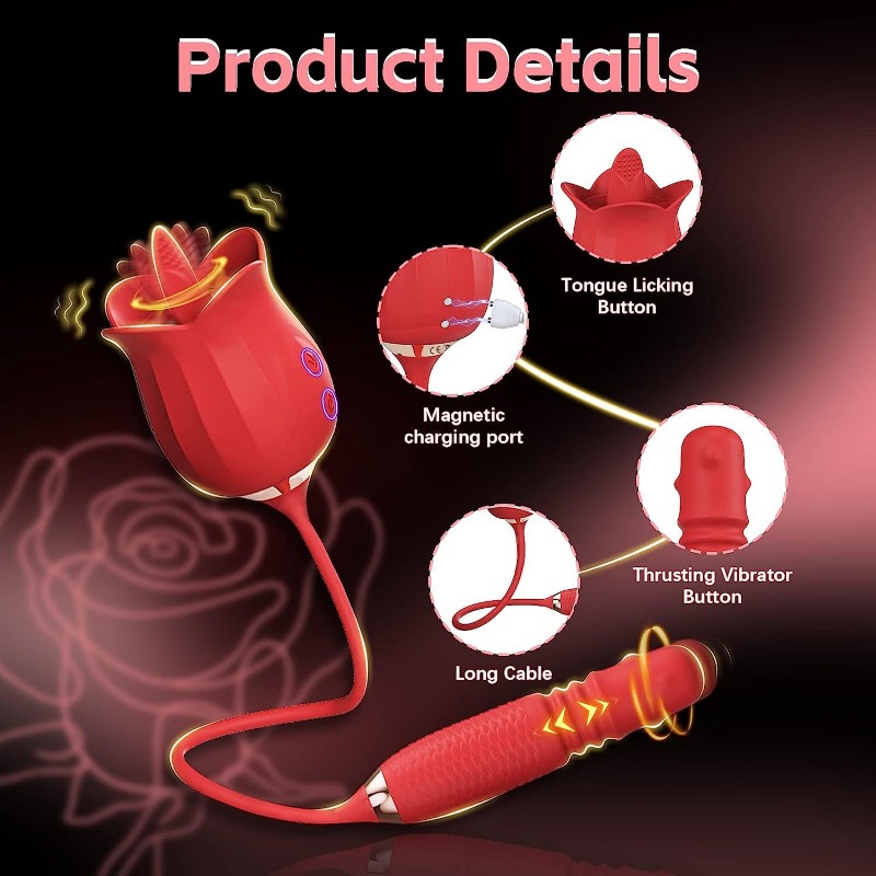 Rose 360 Roating Bead and Telescopic Vibrating Massage Female Vibrators  Pusssy Toy
