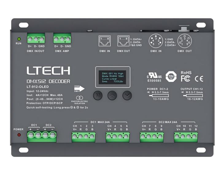  LT-912-OLED LTECH 12CH CV DMX Decoder  LT-912-OLED LTECH 12CH CV DMX Decoder 12CH CV DMX Decoder,LT-912-OLED
