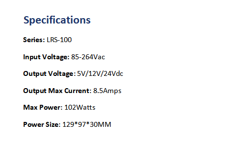 5V 12V 24V 100W MEAN WELL Switching AC/DC Power Supplies LRS-100