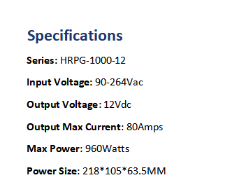 12Vdc PFC AC/DC Power Supplies Current Sharing up to 4 Units 12V 80A MEAN WELL HRPG-1000-12