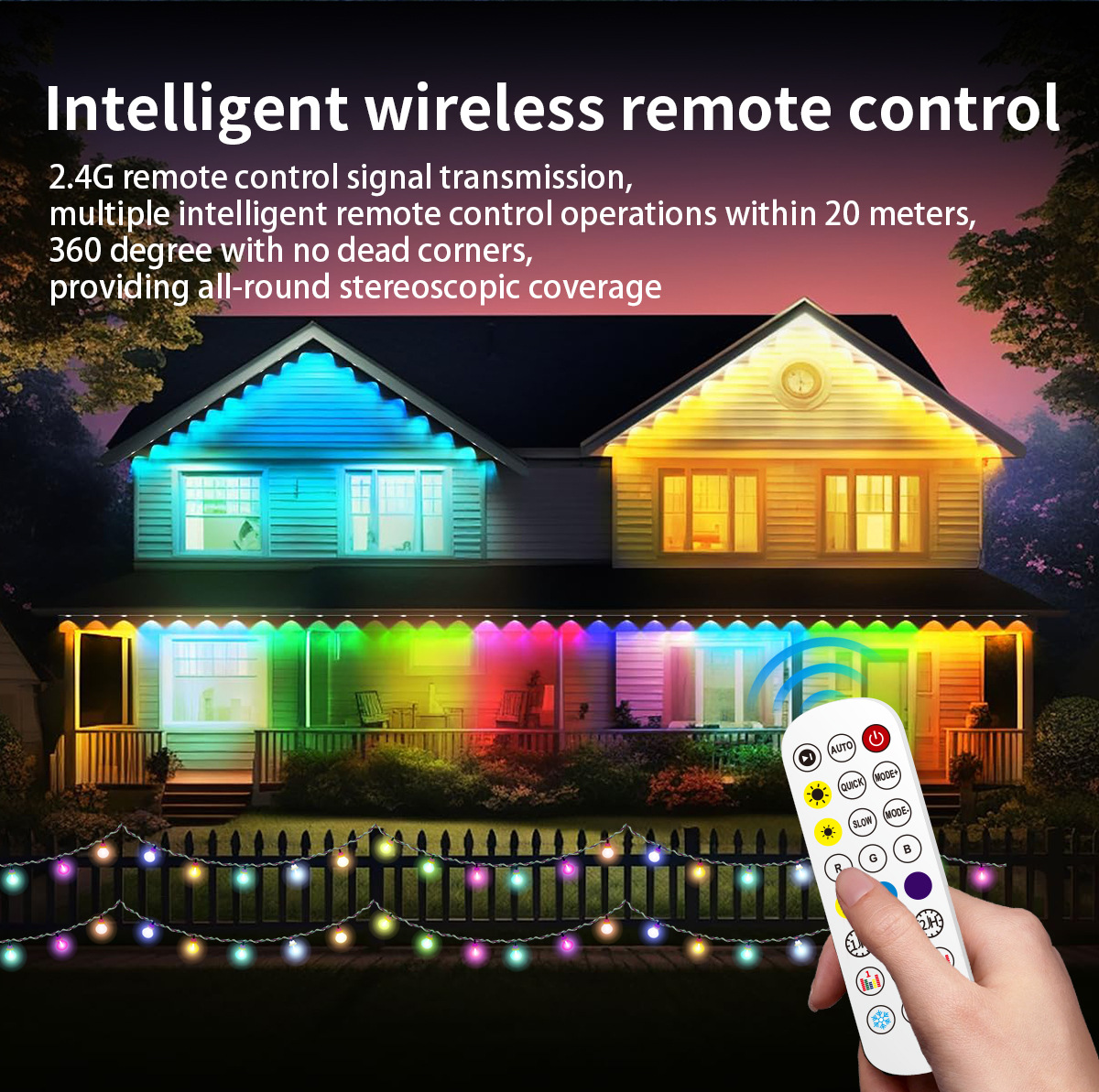 24V Outdoor LED Light String Remote Control APP Graffiti Decorative Eaves Light Digital Permanent Christmas Light