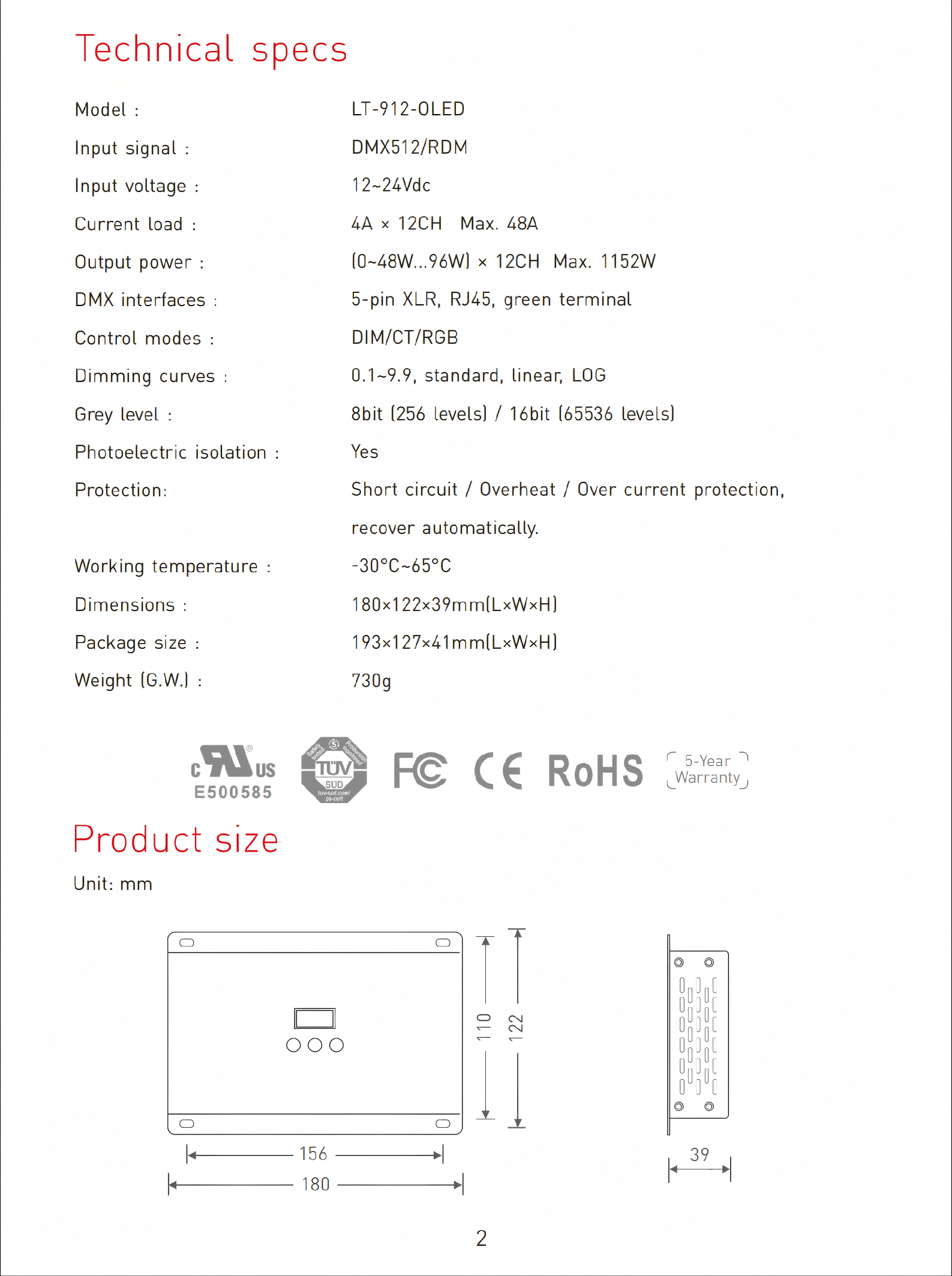  LT-912-OLED LTECH 12CH CV DMX Decoder