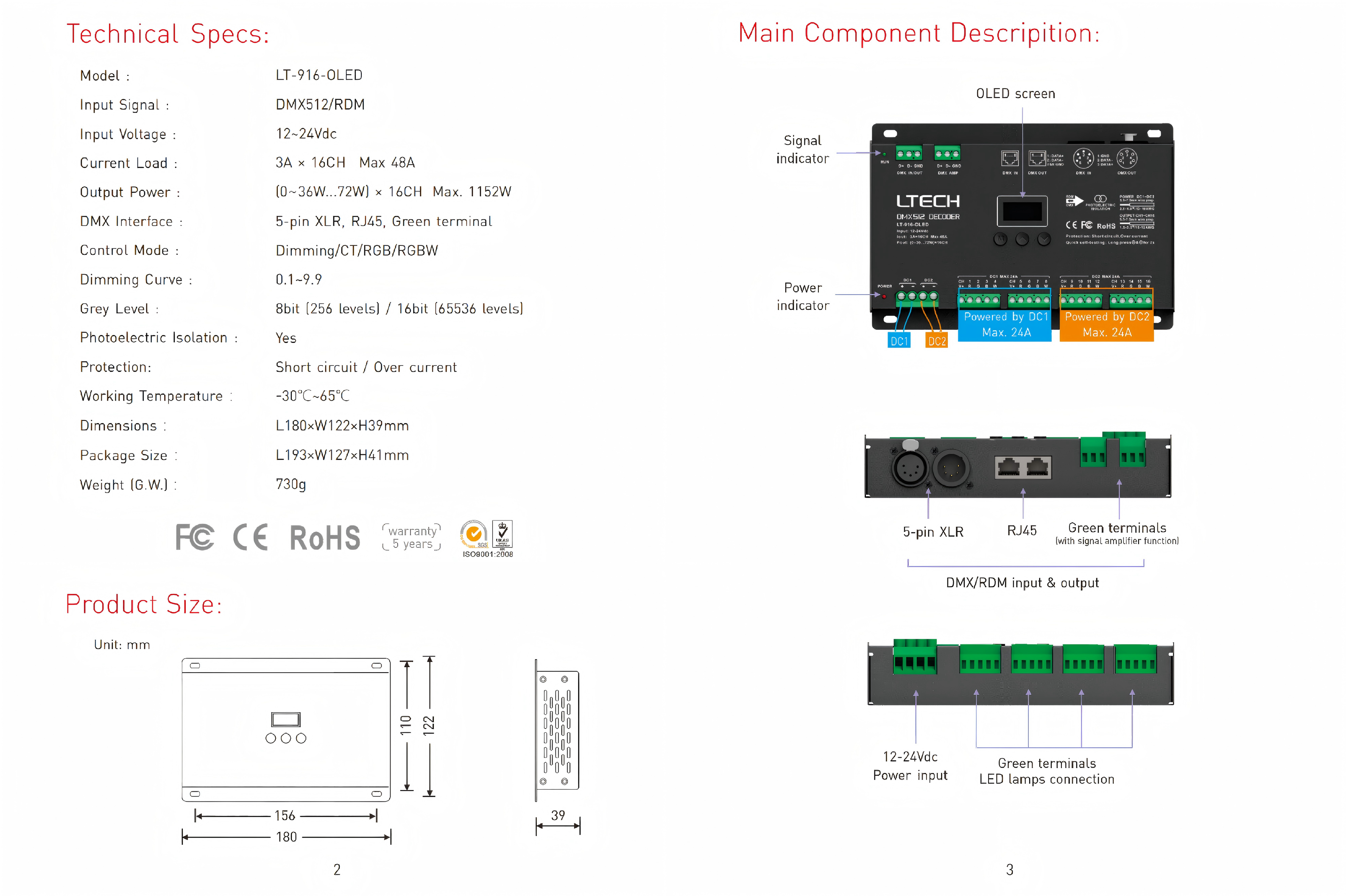 LT-916-OLED LTECH 16CH CV DMX Decoder