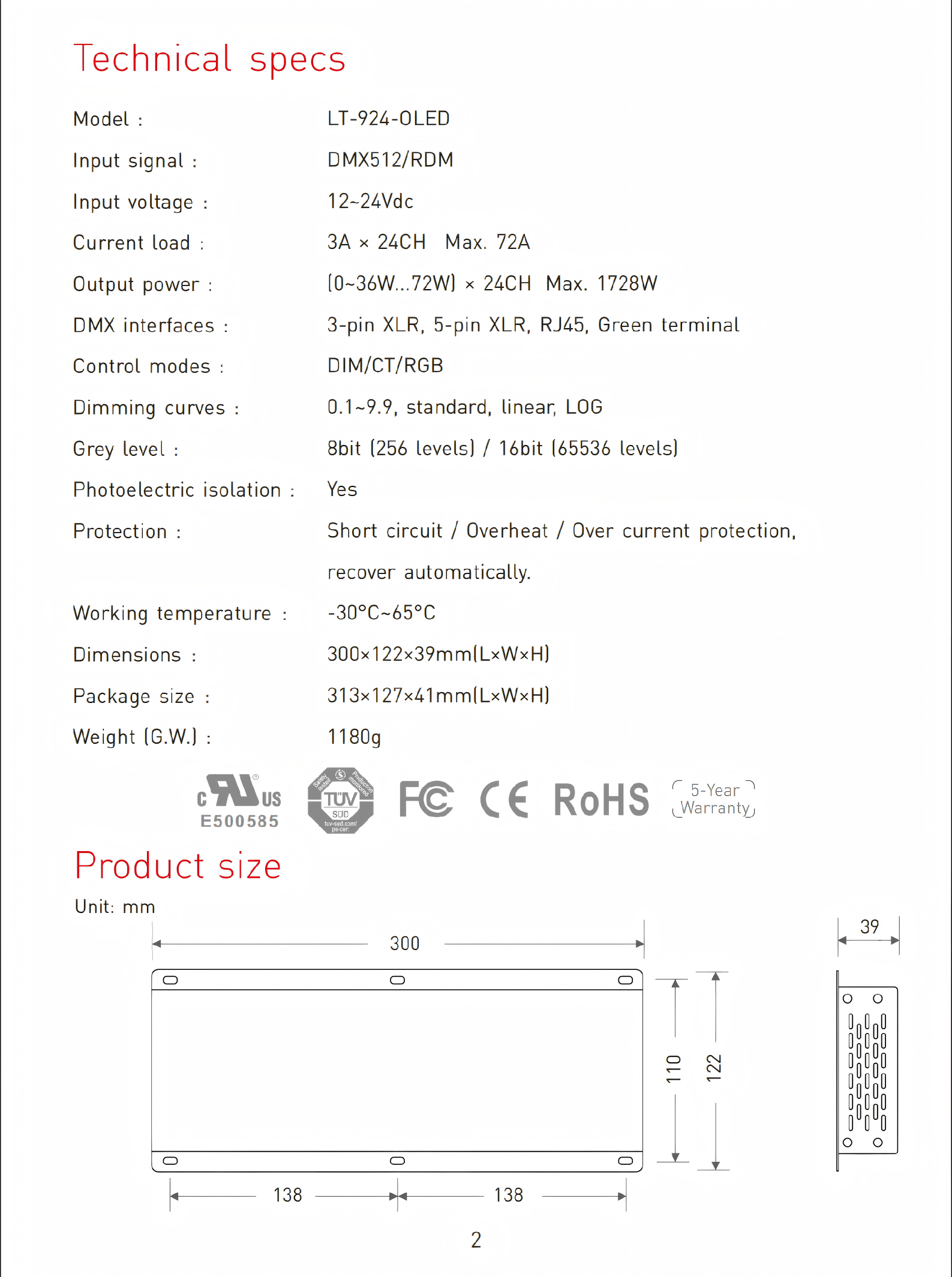  LT-924-OLED LTECH 24CH CV DMX Decoder