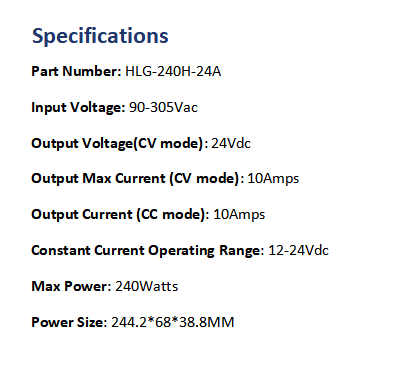 MEAN WELL HLG-240H-24A LED Driver IP65 PFC Harsh Environment Metal Case 24V 10Amps