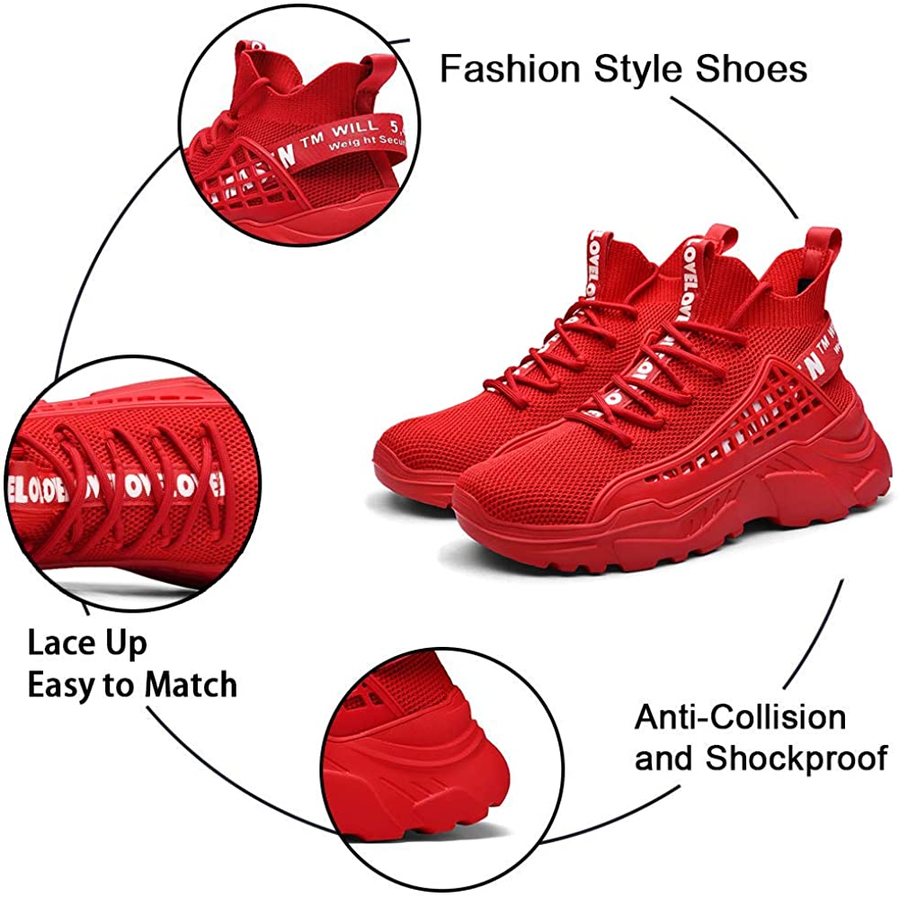 FUSHITON Trainers Mens High Top Shoes Lightweight Platform Sneakers Breathable Comfortable