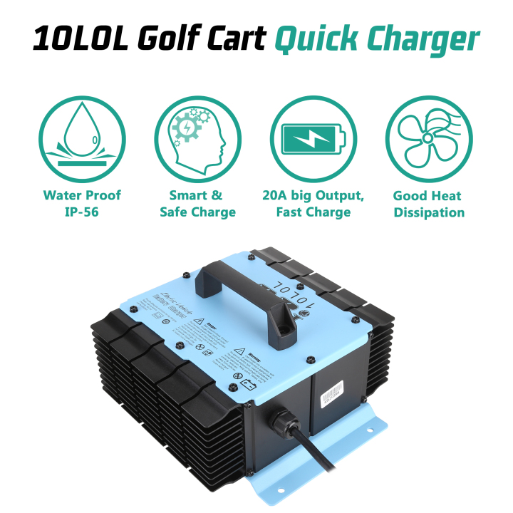 48V 18A Fast Charge Golf Cart Intelligent Battery Charger Support 3 Type Batteries with 2-Pin Connector for Yamaha G19 G22 (12 ft Power Charge Cable)  