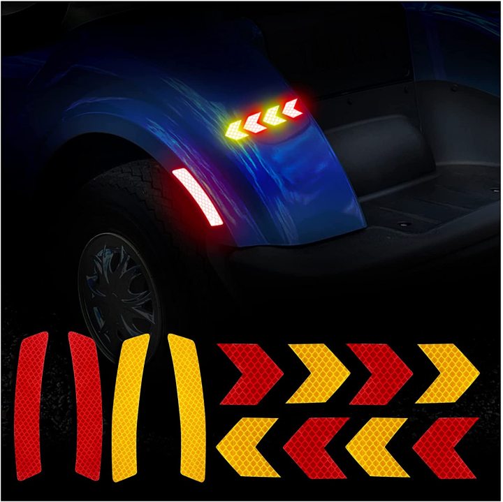 Front Rear Side Arrow Reflex Reflector Strips, Stick-On Sticker Decals, Red and Amber   