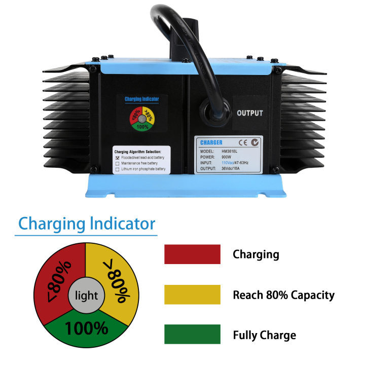  36V 18A Fast Charge Battery Charger for EZGO TXT Waterproof 3-pin Connector Plug (Input 110V)   