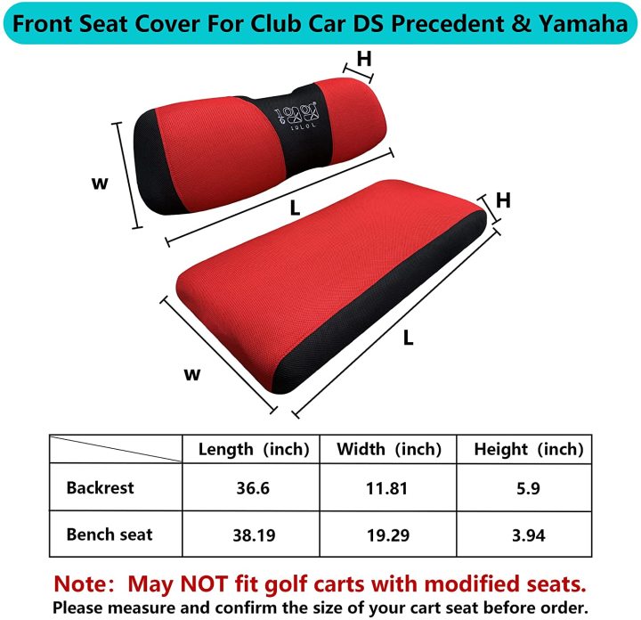 Golf Cart Seat Cover for Club Car DS Precedent and Yamaha, Full Set for Front Seats, Easy Install - L size  