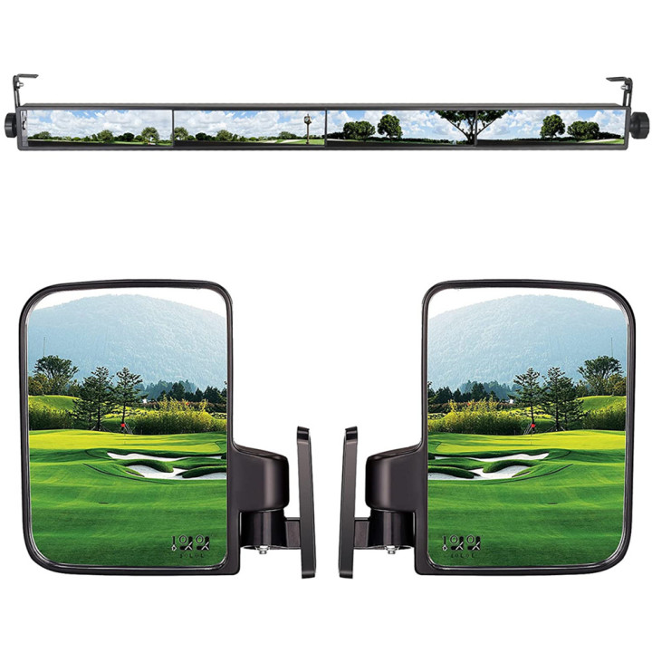 Golf Cart Folding Side Mirror and 4 Panel Rear View Mirror, Universal fit EZ-GO Club Car Yamaha, Adjustable Wide Panoramic Golf Cart Mirrors Combo  
