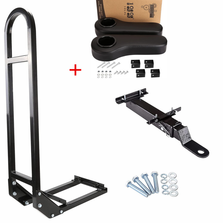 Universal Golf Cart Rear Safety Grab Bar & Trailer Hook Hitch kit with Armrest with Cup Holder Fits EZGO, Club Car, Yamaha