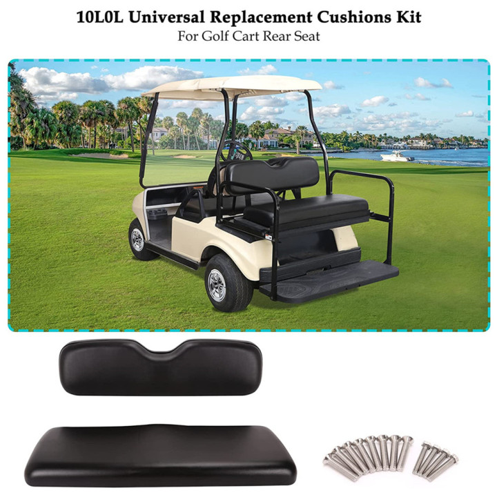 Black Color Universal Golf Cart Rear Seat Replacement Cushions Kit for 2+2 EZGO, Club Car, Yamaha