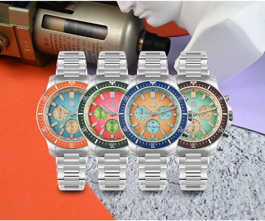 San Martin 40mm Chronograph Watch Peacock SL-4801 Automatic Movement Watch SN0118G-JS