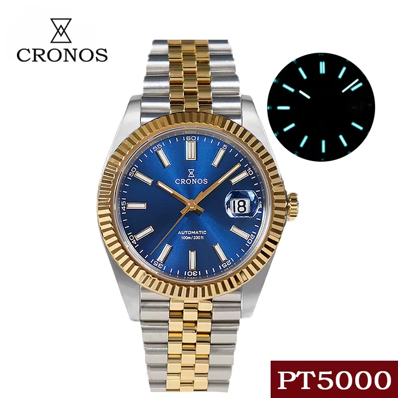 Cronos Date Luxury Men Watch Stainless Steel 5 Links Bracelet Gold Version Mechanical Watch L6010