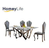 Popular Design Wood Leg  6 Seater Marble Dining Table Set HT09#