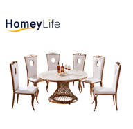 Luxury Style Stainless Steel Mix 6 Seater Marble Dining Table HT18#