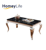 Glossy Stainless Steel Leg With Rectangular Square Marble Dining Table
