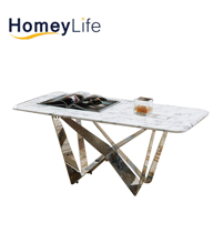 Popular Design Wood Leg  6 Seater Marble Dining Table Set HT09#