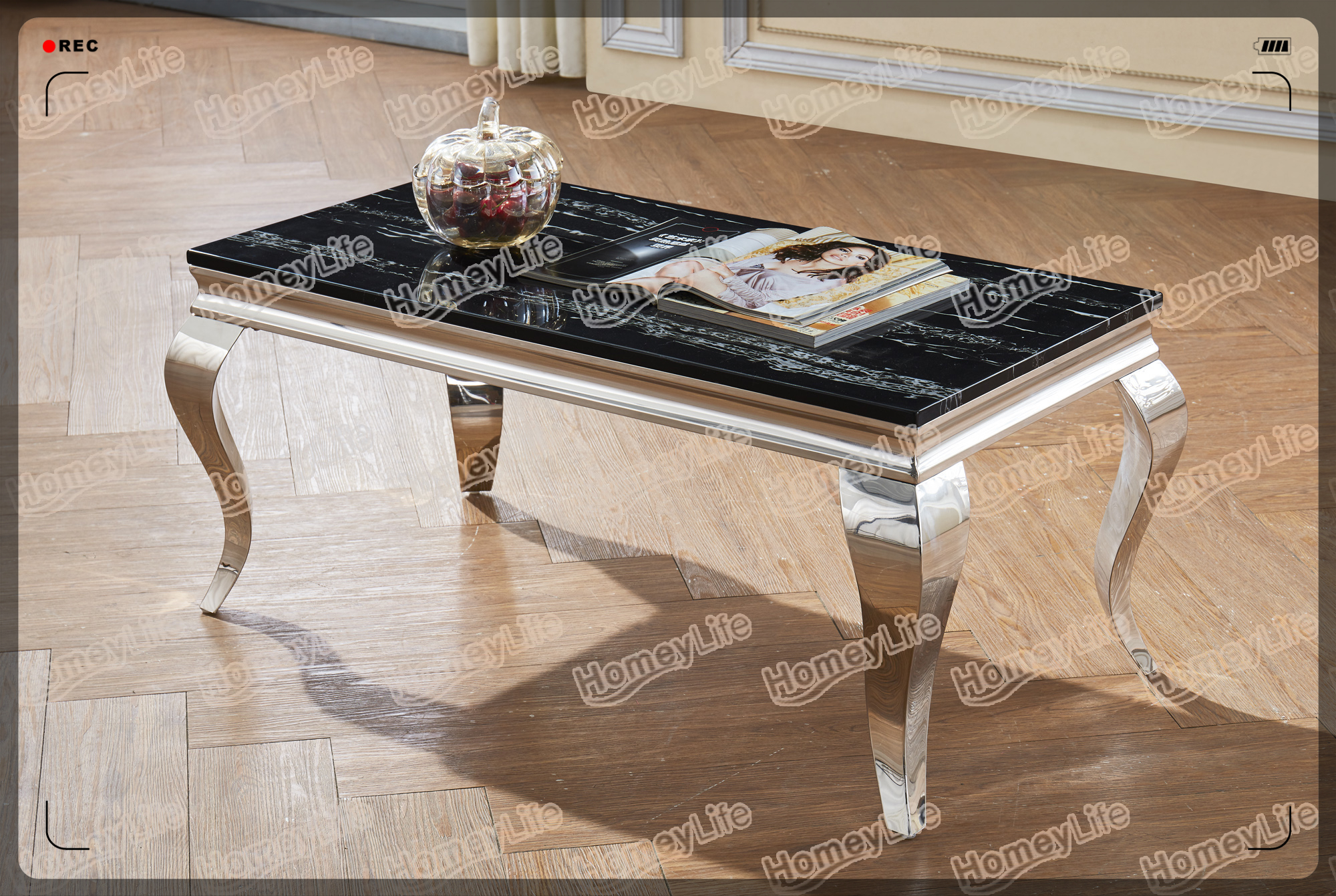 Glossy Color Stainless Steel Leg Marble Nesting Coffee Table HD25#