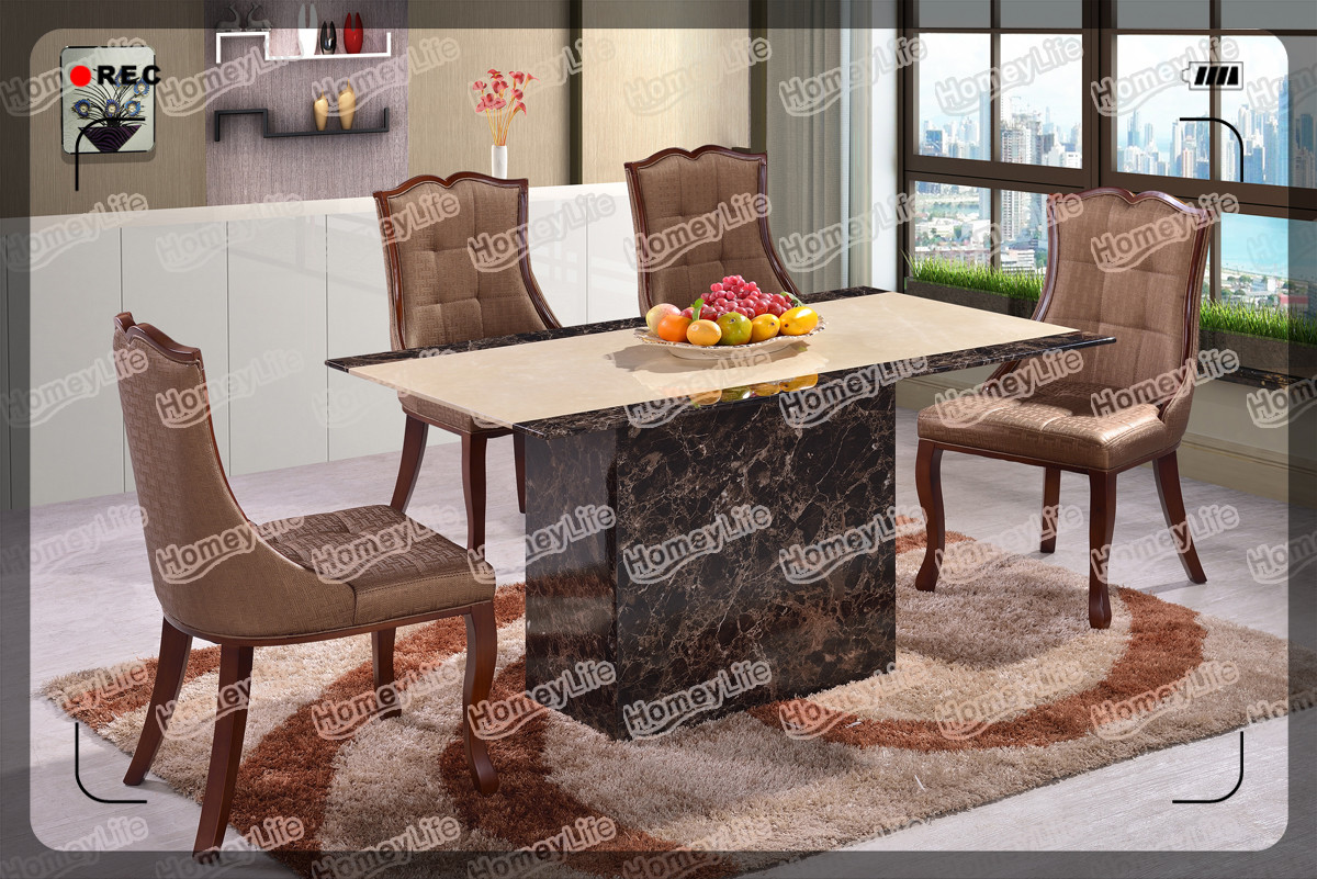 Black And Brown Rectangular Square Marble Dining Table HT08#
