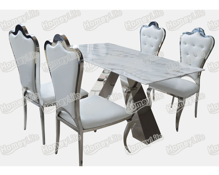 Glossy Stainless Steel Leg With Rectangular Square Marble Dining Table HT23#