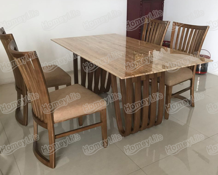 Best Selling Wood Leg And Marble Top Dining Table Set