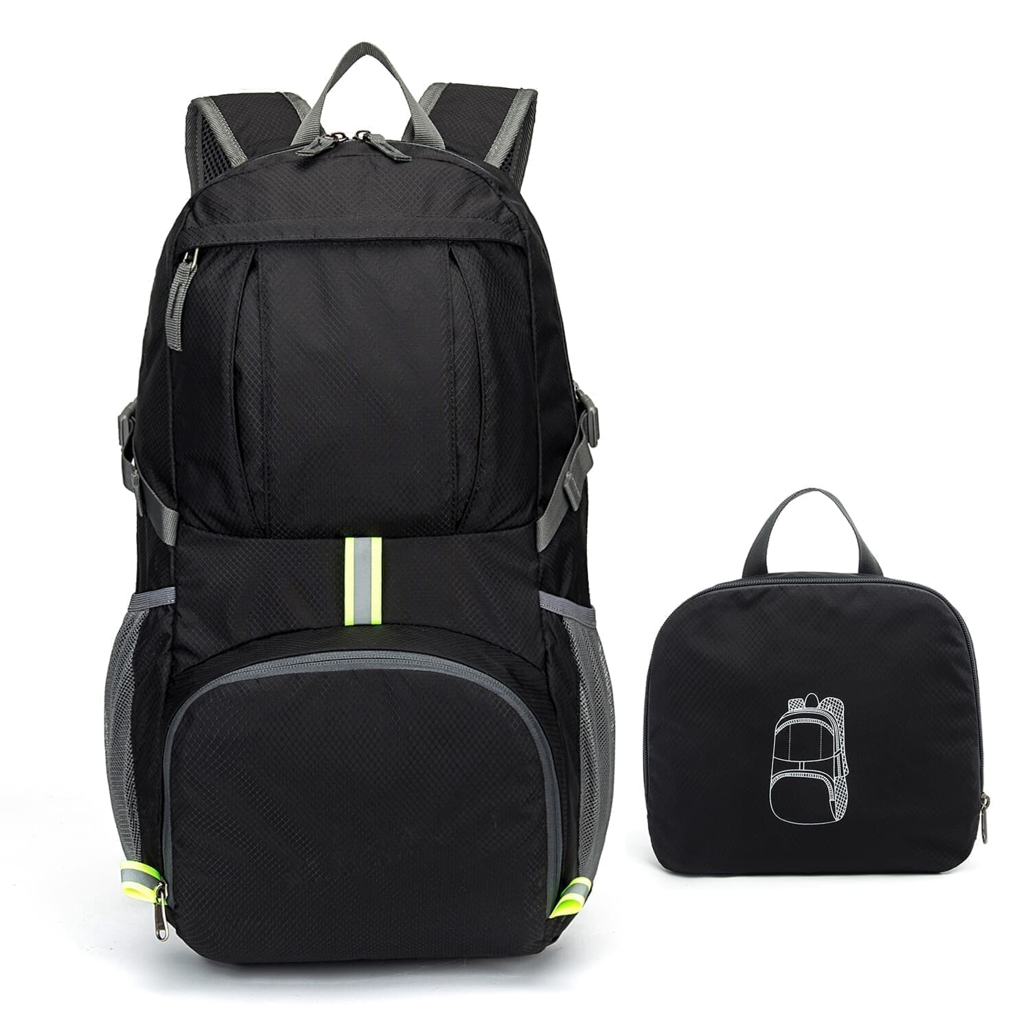 Homfu Foldable Backpack For Travel Packable Daypack For Hiking Camping Waterproof Lightweight Bag Black (Black-35L)  