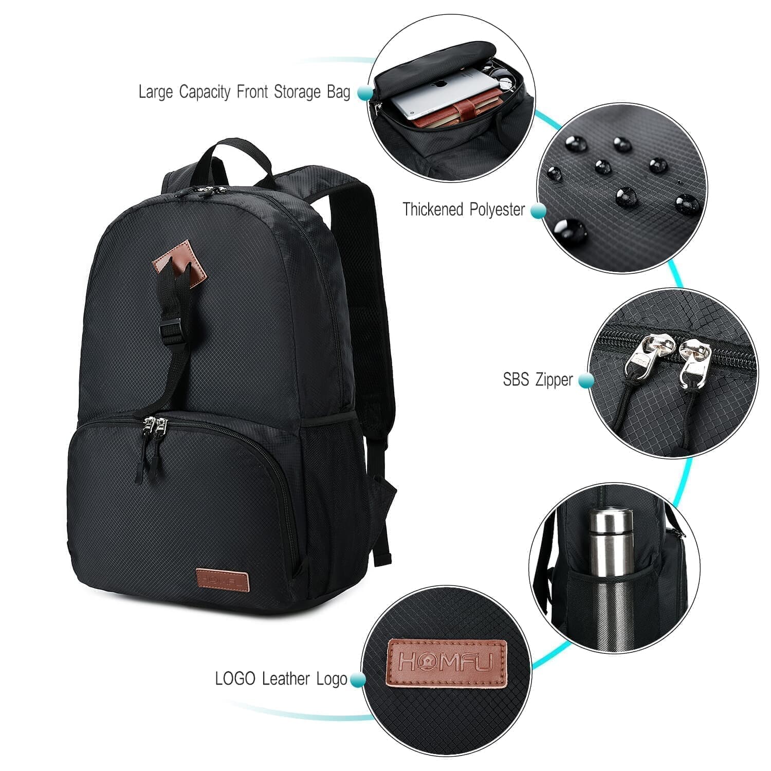 Homfu Foldable Backpack For Travel Packable Daypack For Hiking Camping Waterproof Lightweight Bag Black  