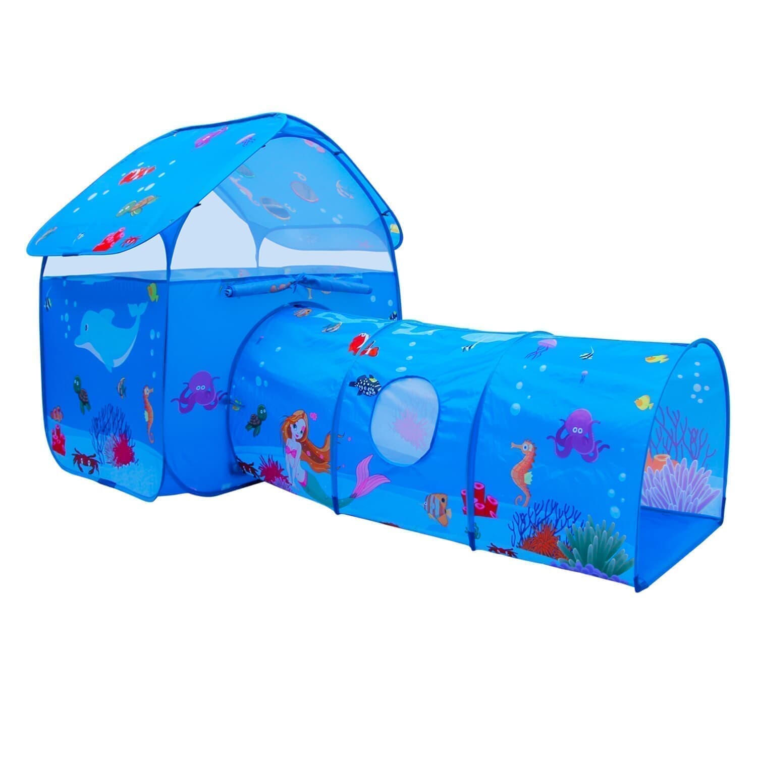 Homfu Play Tent for Kids Playhouse for Children Boys Popup Tent (Ocean Blue) Homfu 2 in 1 kids play tent with tunnel outdoor indoor playhouse kids play tent,Toddler Tunnel