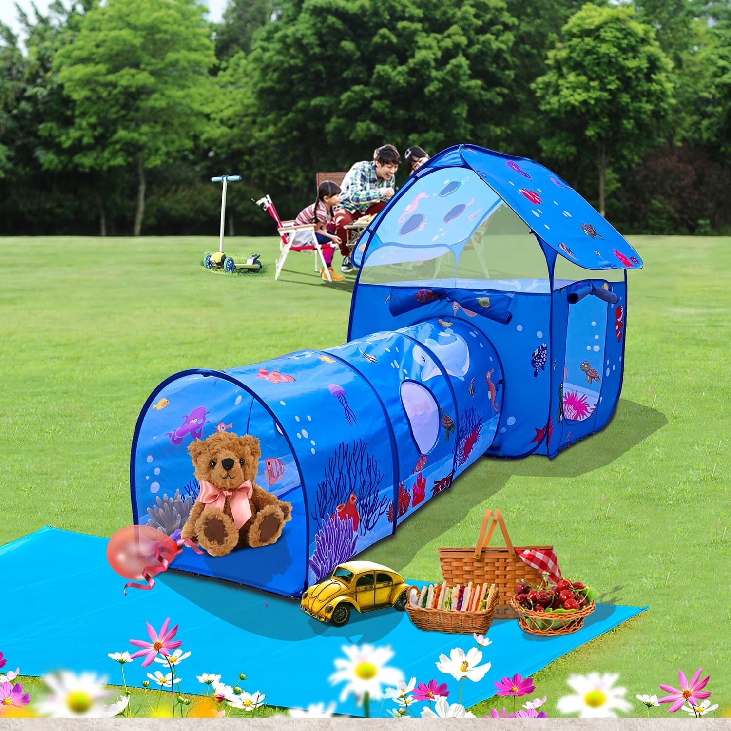 Homfu Play Tent for Kids Playhouse for Children Boys Popup Tent (Ocean Blue)  